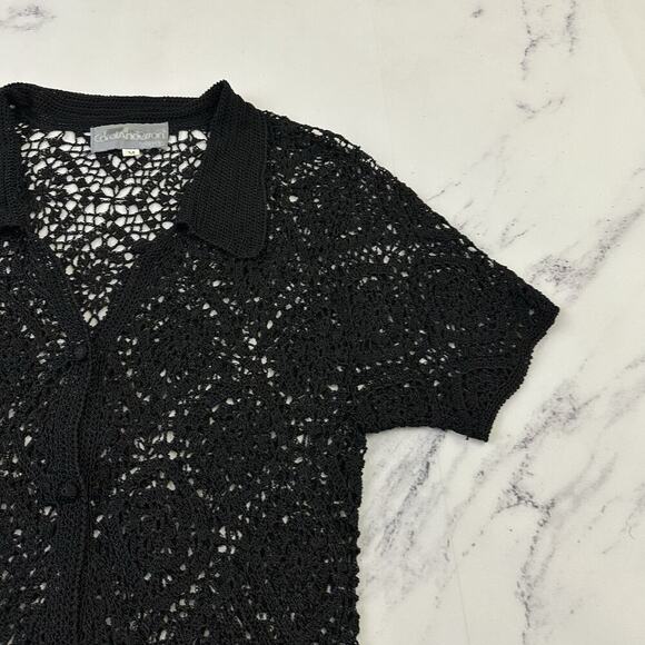 Carol Anderson Womens Vintage 90s Crochet Sheer Top Size M Black Cottagecore - Picture 3 of 12